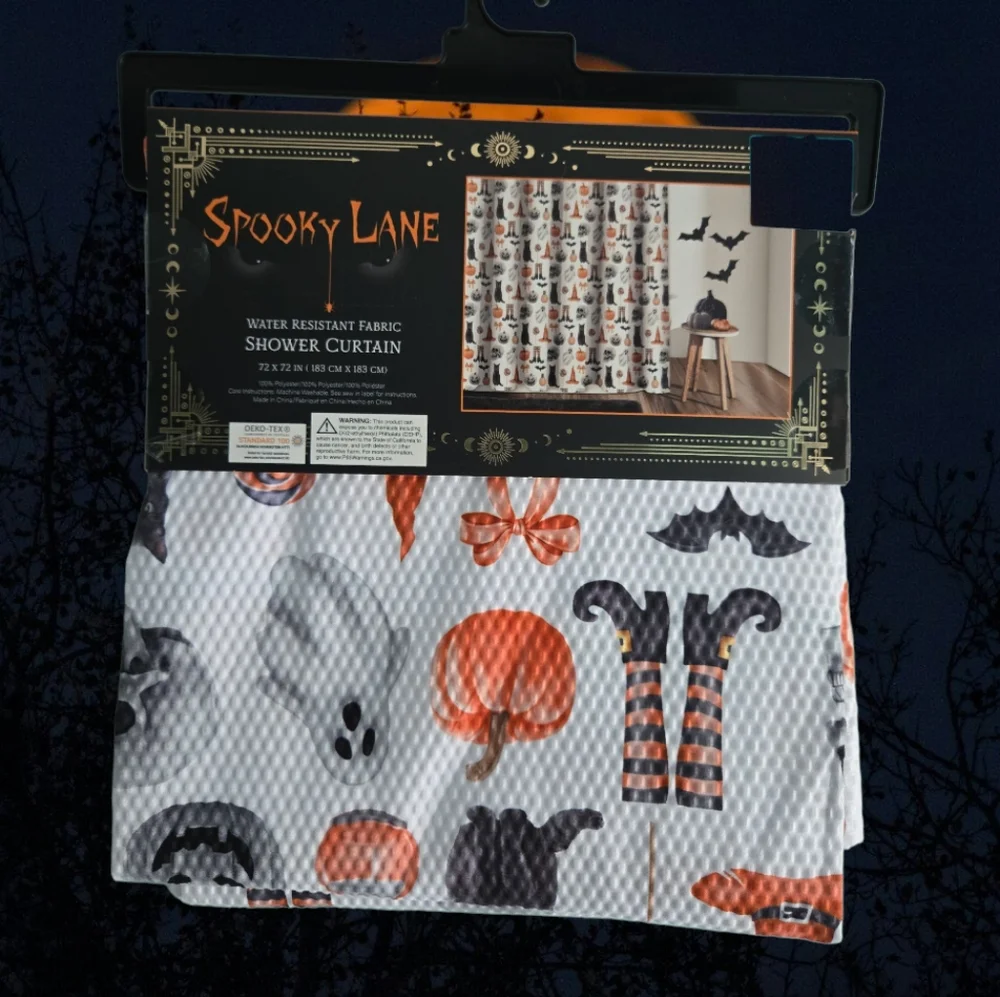 Spooky Lane Halloween Water Resistant Fabric Shower Curtain
